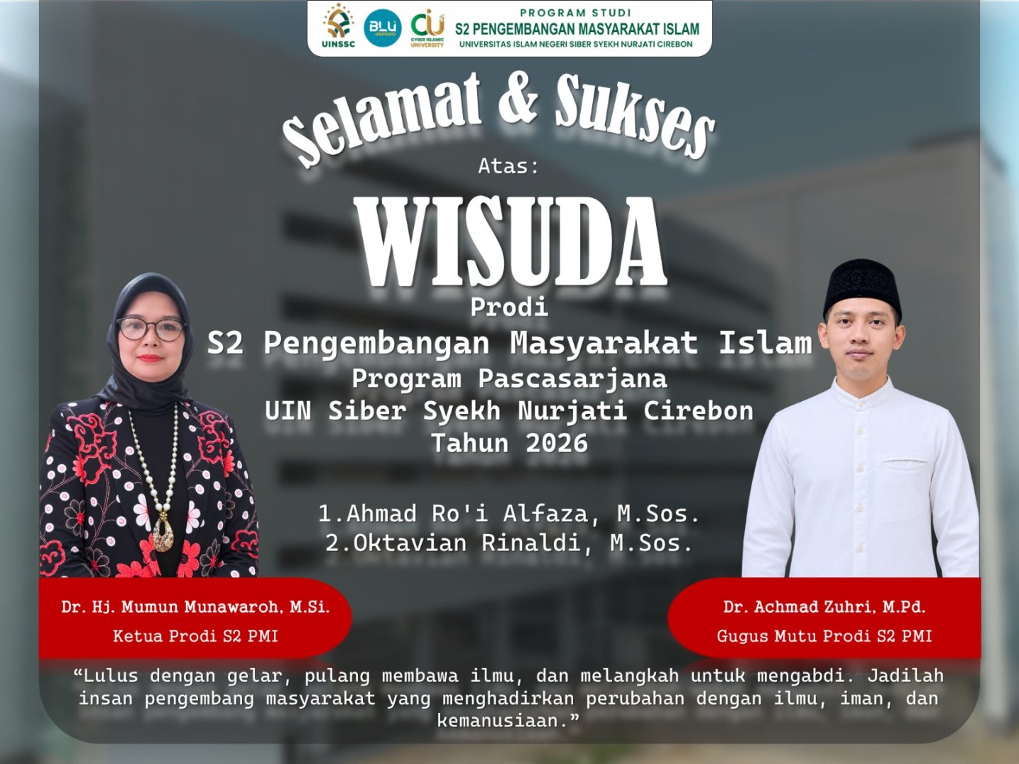 Dua Mahasiswa Magister Pengembangan Masyarakat Islam Rampungkan Pendidikan dan Diwisuda